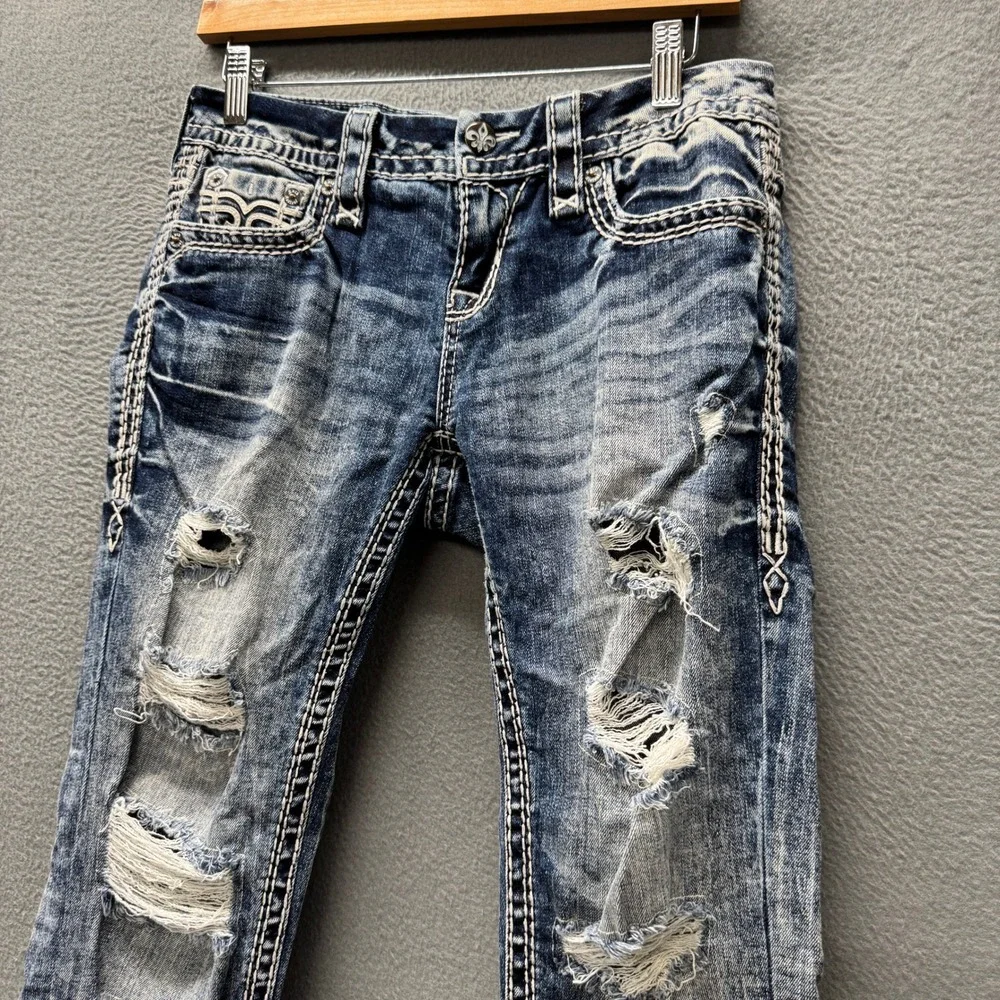 Rock Revival Jeans Womens 28 (29x25‎ ACTUAL) Jena Blue Distressed Embellished